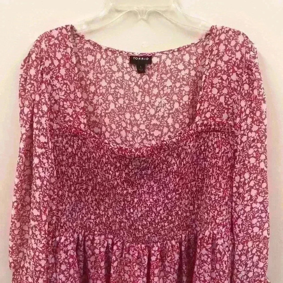 TORRID Pink White Floral Print Polyester Blouse - Picture 5 of 8